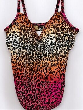 🚨📢 1 DAY SALE Cacique Leopard Gradient Swim Tankini in Vibrant Pink and Orange